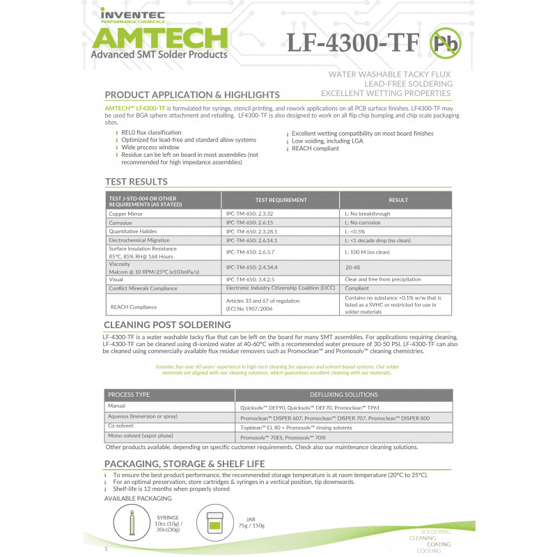 AMTECH 4300 / LF-4300-TF No-Clean Tacky Flux, 10cc